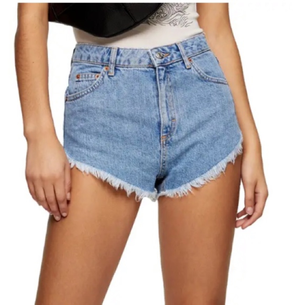 Topshop Kiri Frayed Denim Shorts